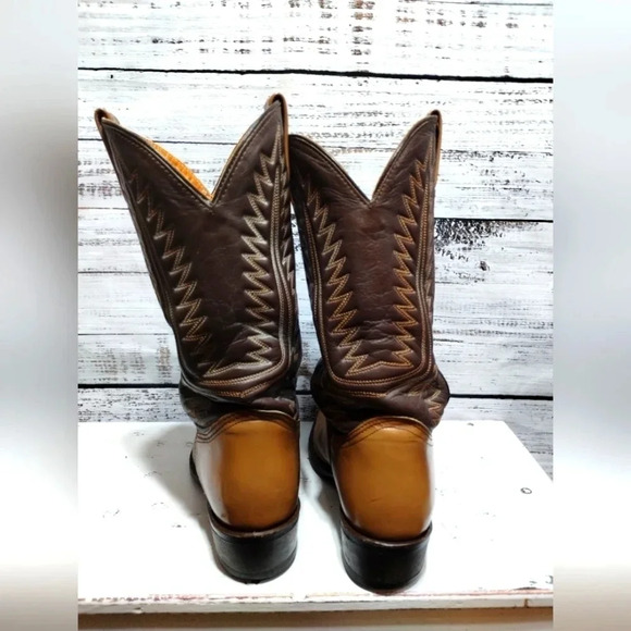 Iron Age Boots in Brown Tan size 9D Vintage Steel Toe Leather Western Two Tone - Picture 4 of 7